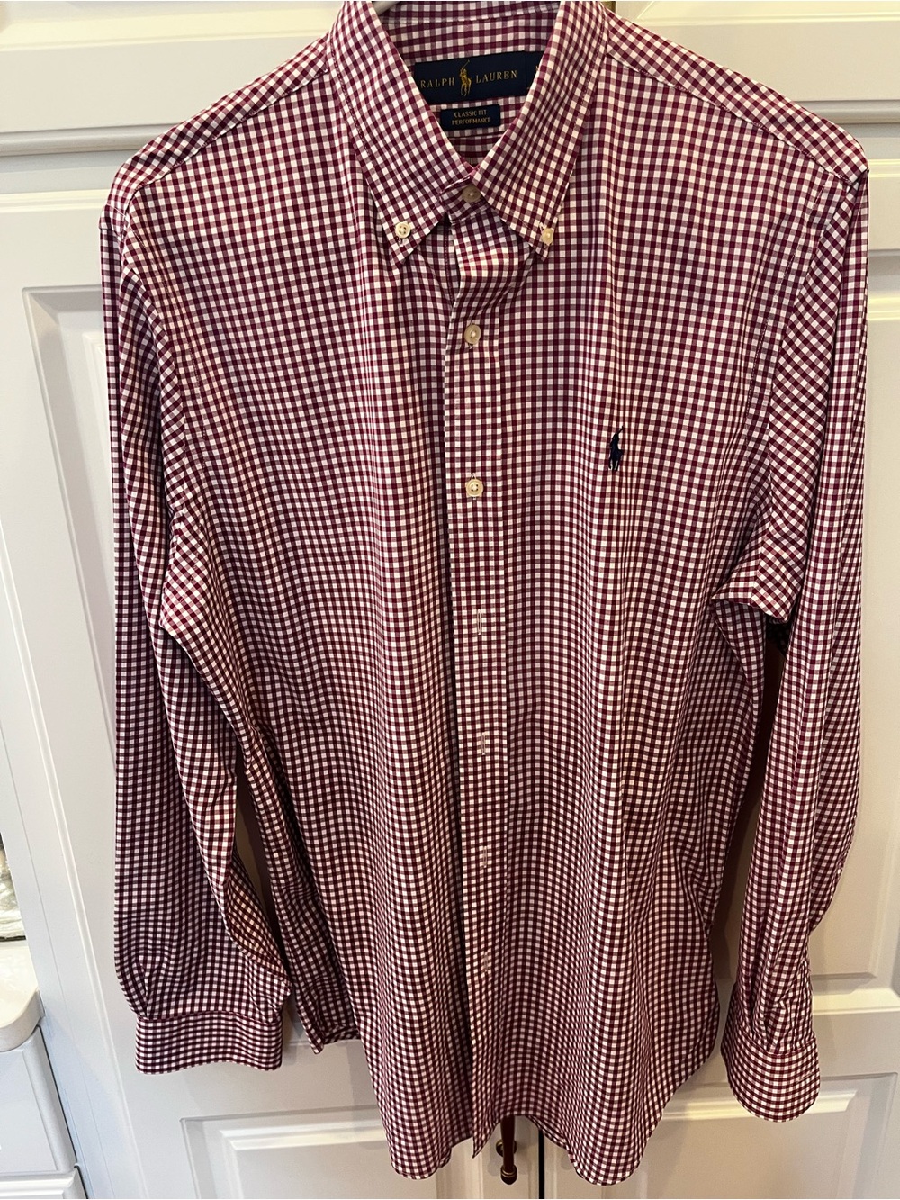 Ralph Lauren Men's Burgundy and White Gingham Button-Down Shirt